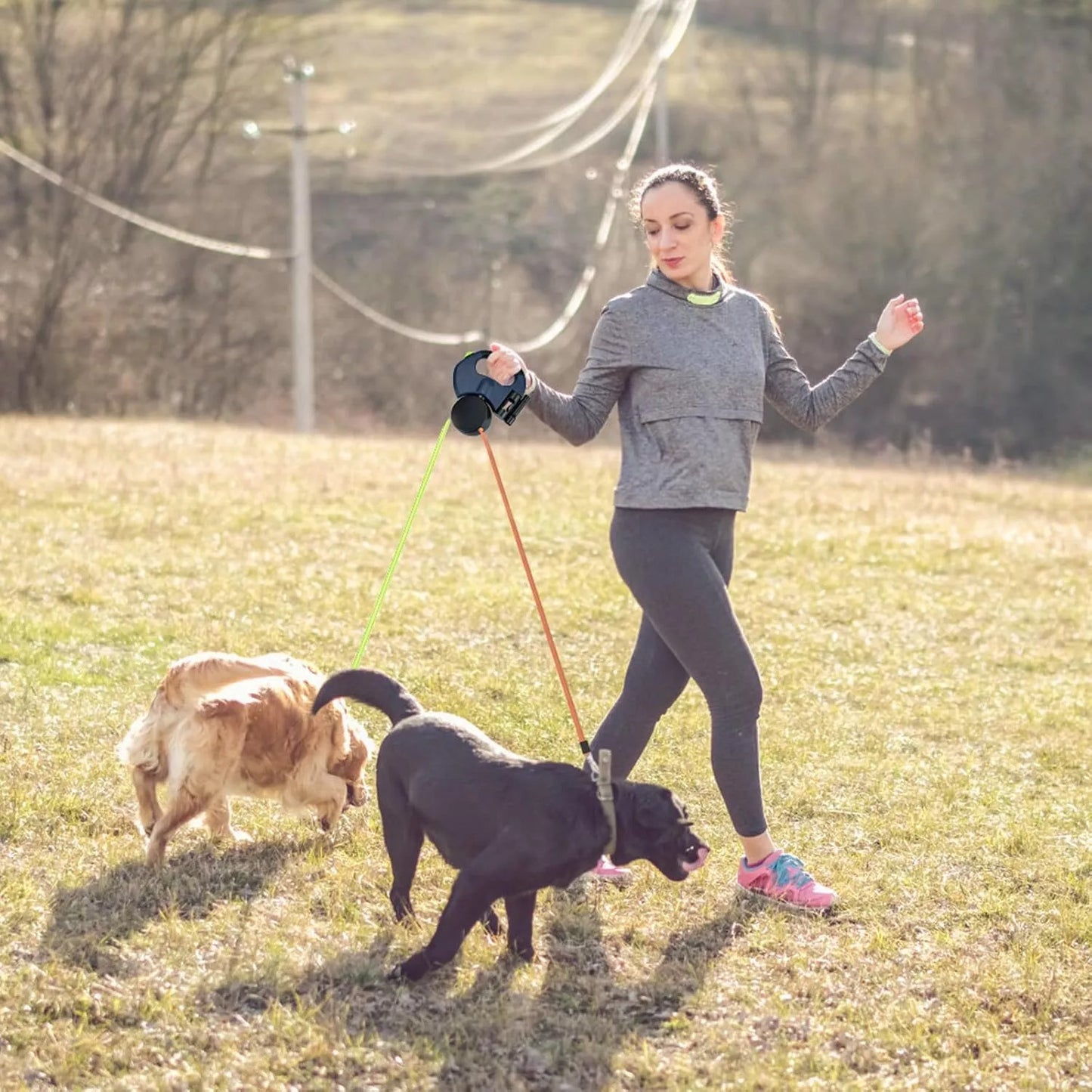 ARENVIA - Retractable Lead Leash Double  Dual Doggie 2 Dog 50 Pounds For Pet