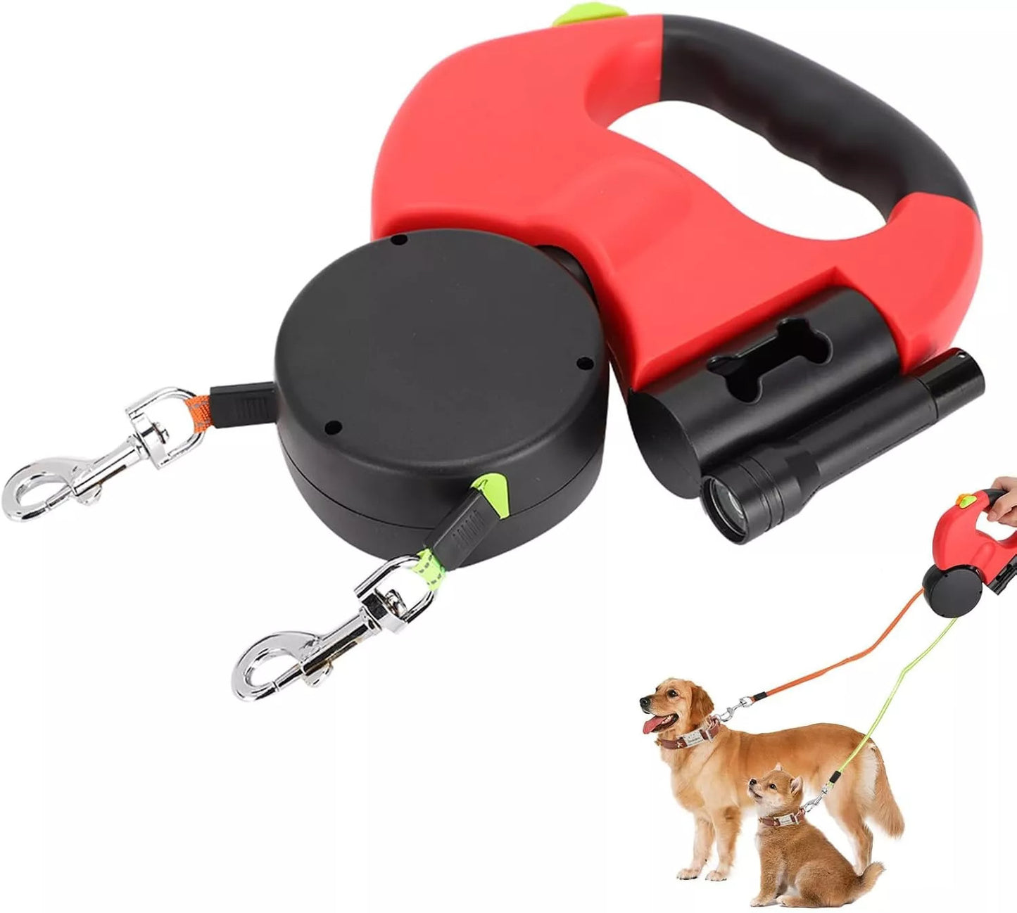 ARENVIA - Retractable Lead Leash Double  Dual Doggie 2 Dog 50 Pounds For Pet